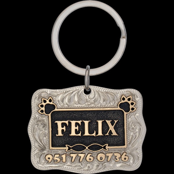 FELIX, German Silver Base 2" x 1.5" with Jewelers Bronze Letters and Paws with Black Antique. 